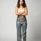 Diagonal Buckle Denim Pants