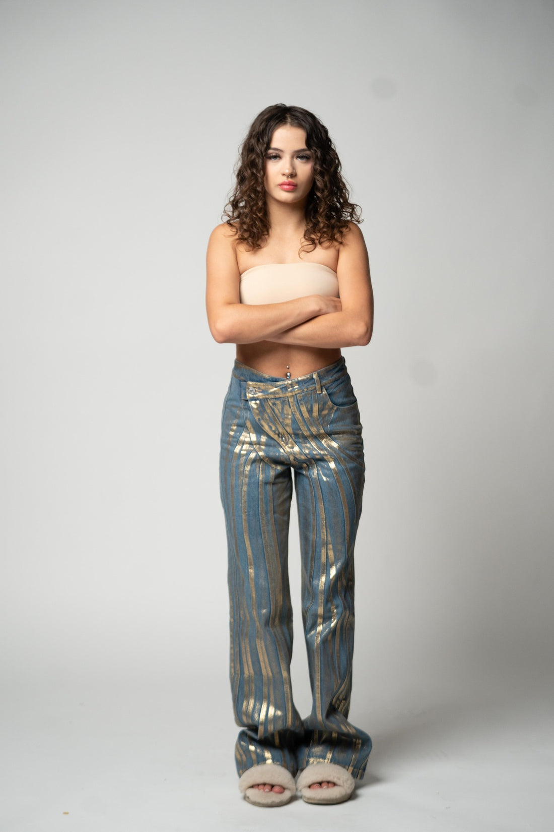 Diagonal Buckle Denim Pants