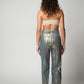 Diagonal Buckle Denim Pants