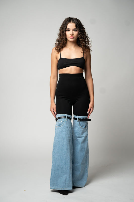 Patchwork Buckle Denim Pants