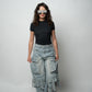 Mid Waist Cargo Denim Pants