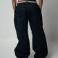 Washed Wide Leg Stitching Jeans
