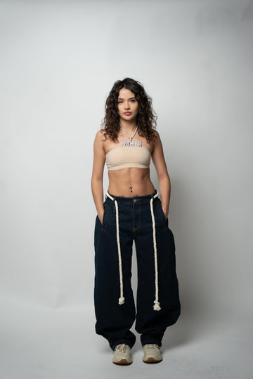 Washed Wide Leg Stitching Jeans